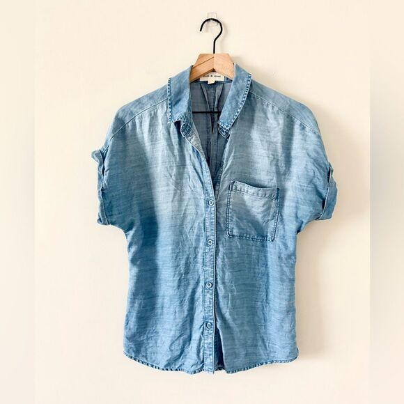 Cloth & Stone Nordstrom Cuffed Chambray Shirt in Worn Blue - Size S - Picture 3 of 7